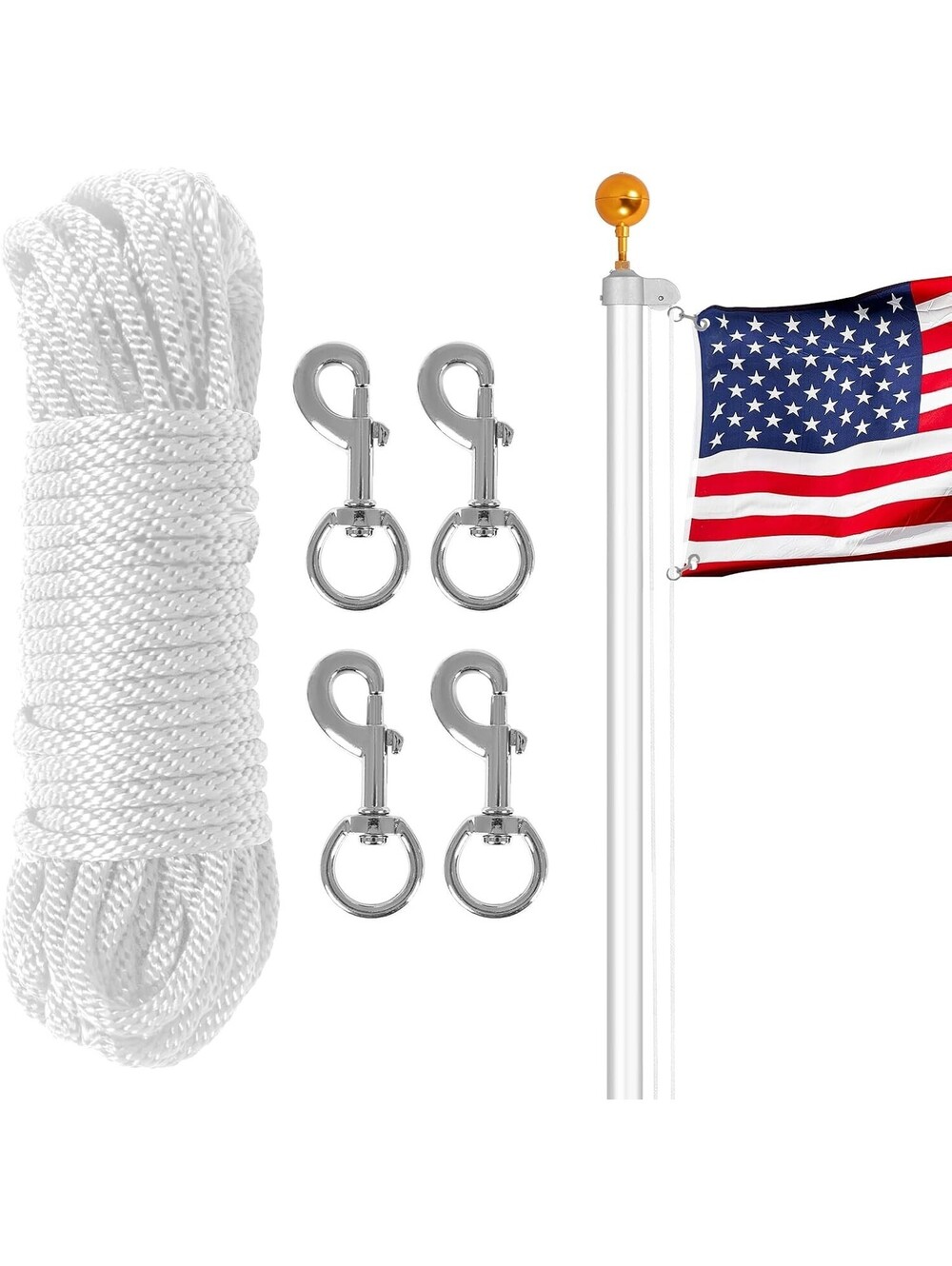 100ft Flag Pole Rope Kit Zinc Alloy Swivel Snap Hook Flagpole Line Outdoor Swing